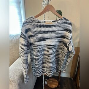 Farmers Market Blend Striped Gray and White Sweater chunky knit large Soft